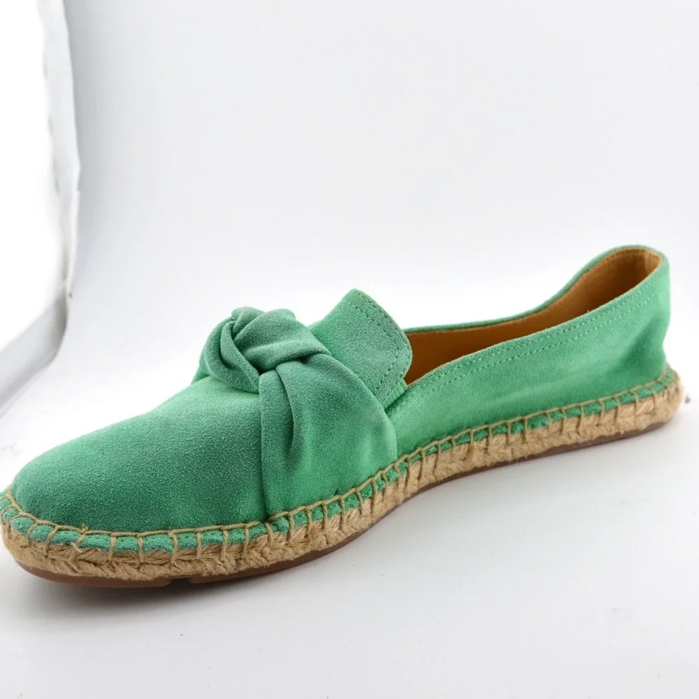 Talbots Espadrille Flats Women 8M Green Excellent Suede‎ Knotted Bow Womens